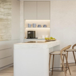 Vista de la cocina de uno de los apartamentos del Estepona Asperia